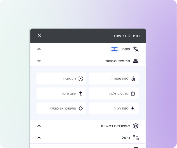 איור של חלק פרופילי הנגישות בווידג'ט הבינה המלאכותית שלנו, מודגש בעיצוב של זכוכית מגדלת.